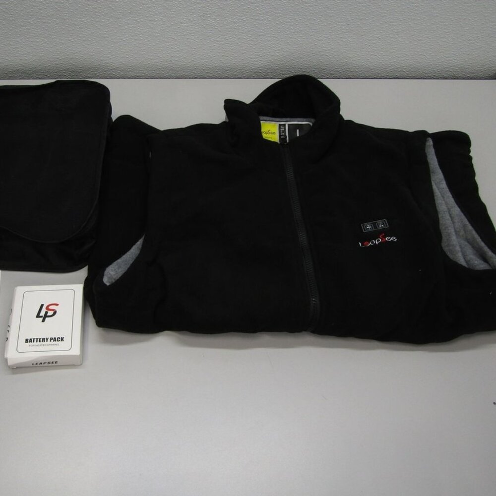 Leapsee Men’s Heated Fleece Vest – Black – Size Large